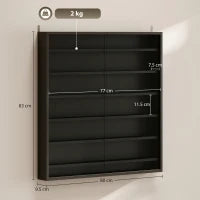 Bacheca Portaoggetti a 6 Ripiani Regolabili in Legno con Ante in Vetro, 80x9.5x83 cm, Nero