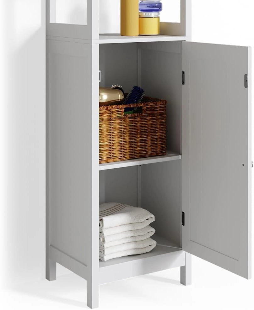 Mobile bagno alto Bianco, Bianco, 40 x 160 cm, per la conservazione con vani a giorno e ripiani