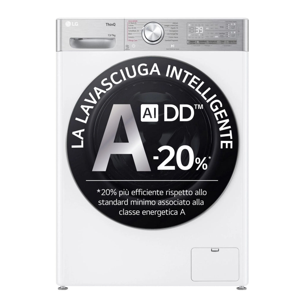 LG D4R9513TPWC Lavasciuga 13/7kg AI DD, Classe D, 1400 giri, TurboWash 360, Autodosaggio