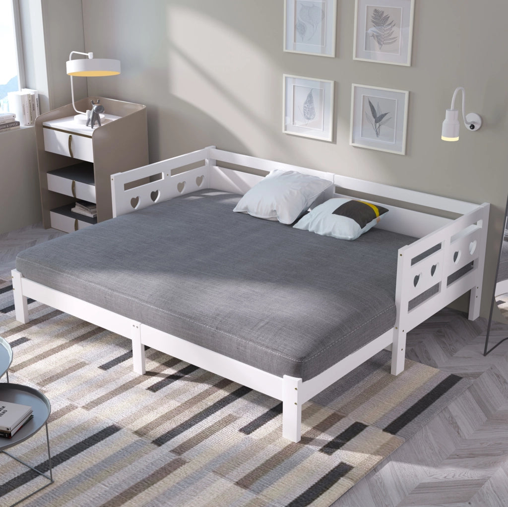 Letto daybed estensibile a forma di cuore 90x200 cm in legno massello bianco