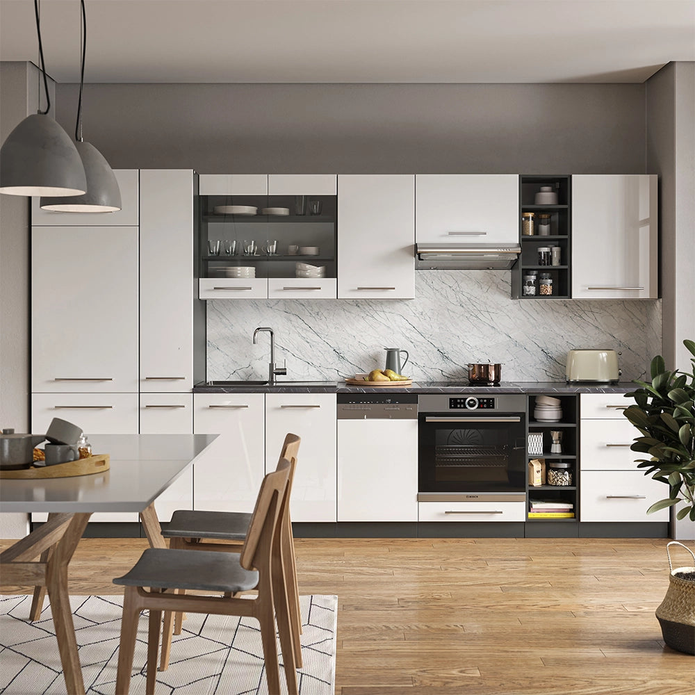 Cucina componibile Fame-Line Bianco lucido/Antracite 355 cm, PL Antracite Vicco