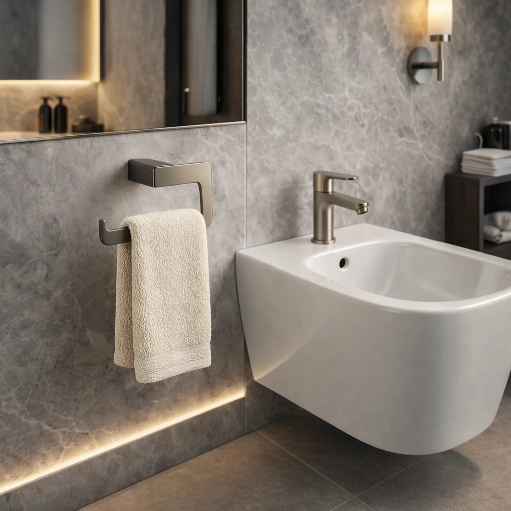 Porta Asciugamani Ad Anello Da Muro Acciaio Grigio Arredo Bagno Cucina 87943