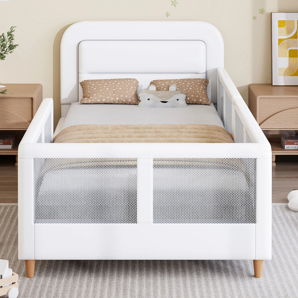 Letto imbottito 90x200 con sponde di sicurezza - Zephmum - Bianco
