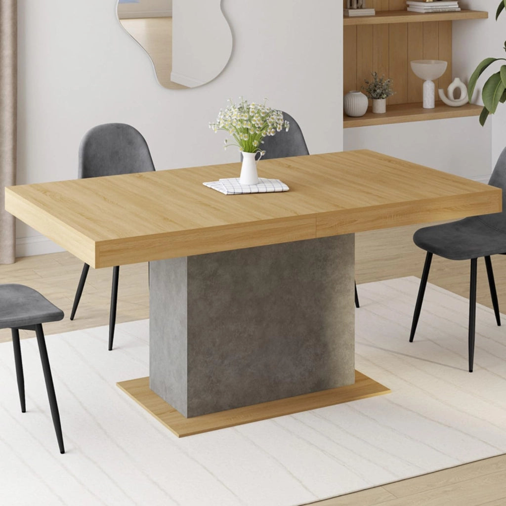 Tavolo da pranzo rettangolare allungabile EDEN 6-10 persone effetto legno e cemento 160-200 cm