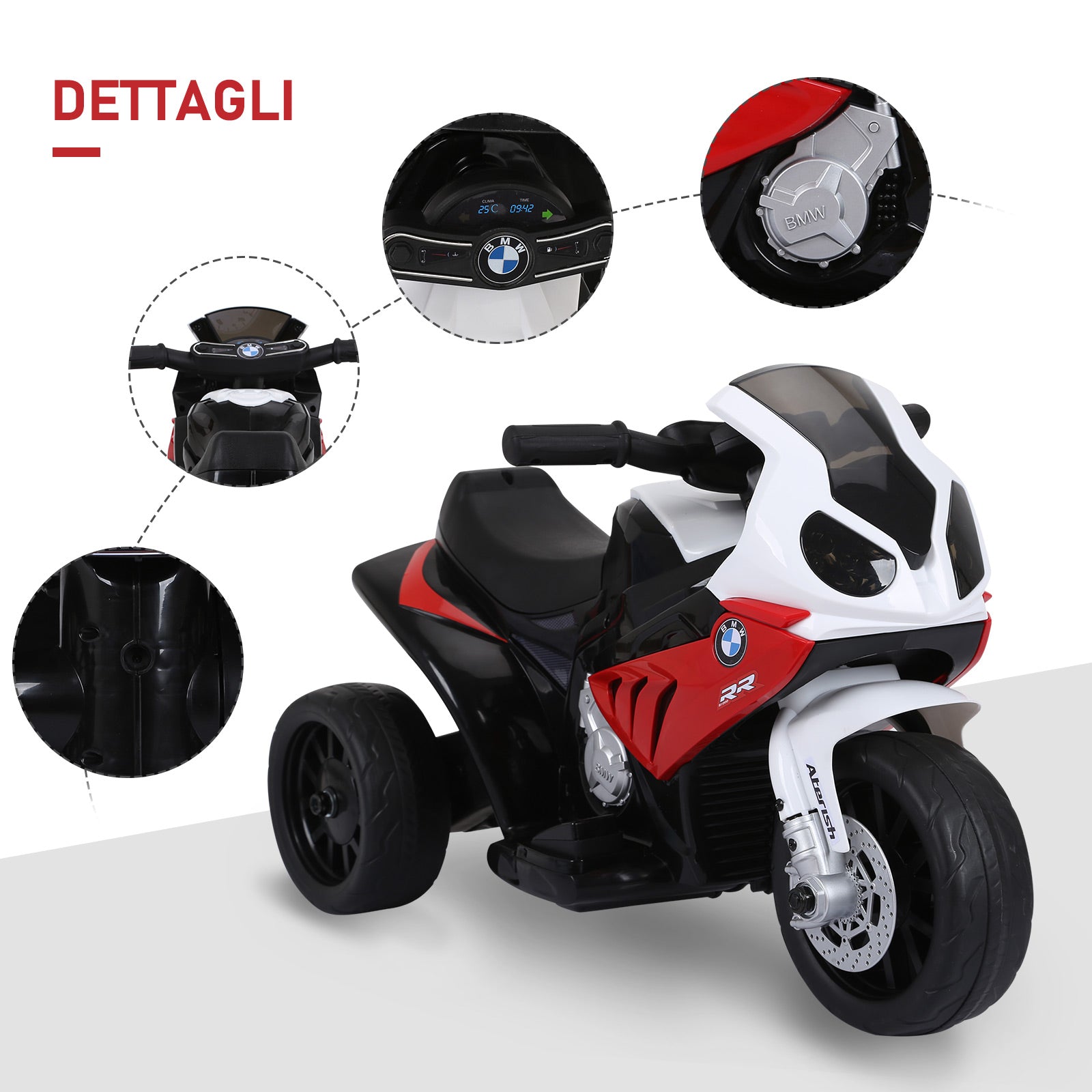 Moto Elettrica per Bambini 6V con Licenza BMW S1000RR Rossa