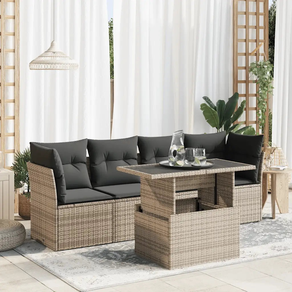 Set Divano da Giardino 5 pz con Cuscini Grigio in Polyrattan 3326091