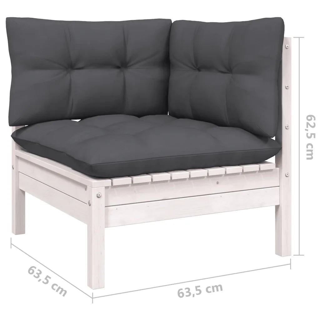 Set Divani da Giardino 7 pz con Cuscini Bianchi Legno di Pino 3097086