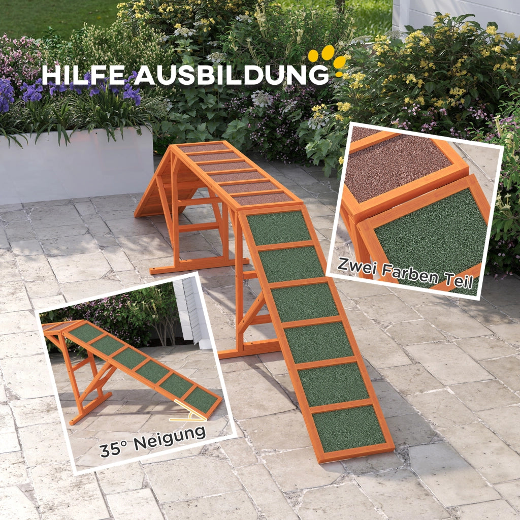 Giochi da arrampicata rampa per addestramento cani con barra di sicurezza superficie antiscivolo in legno arancione