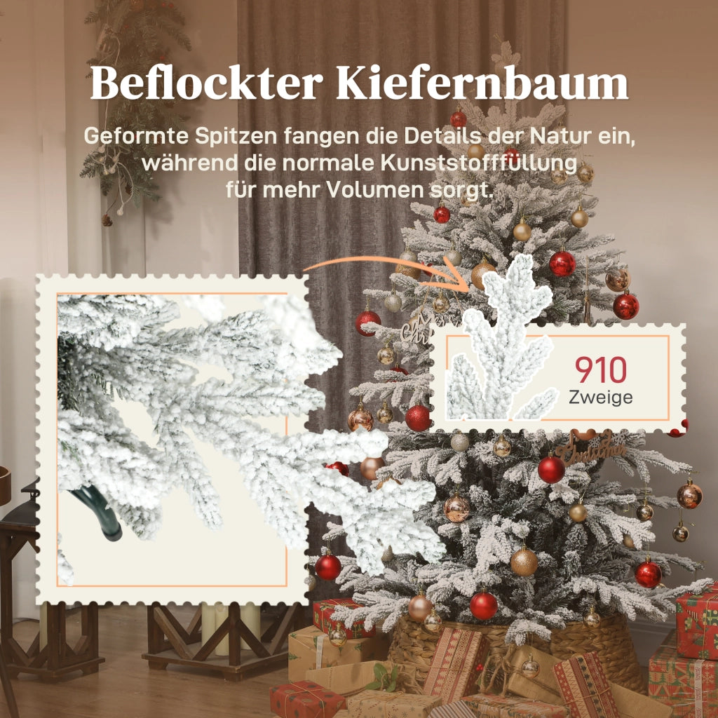 Albero di Natale Artificiale 150cm con Neve ¨C zephmum ¨C 1162 Rami, Pieghevole, Base in Metallo
