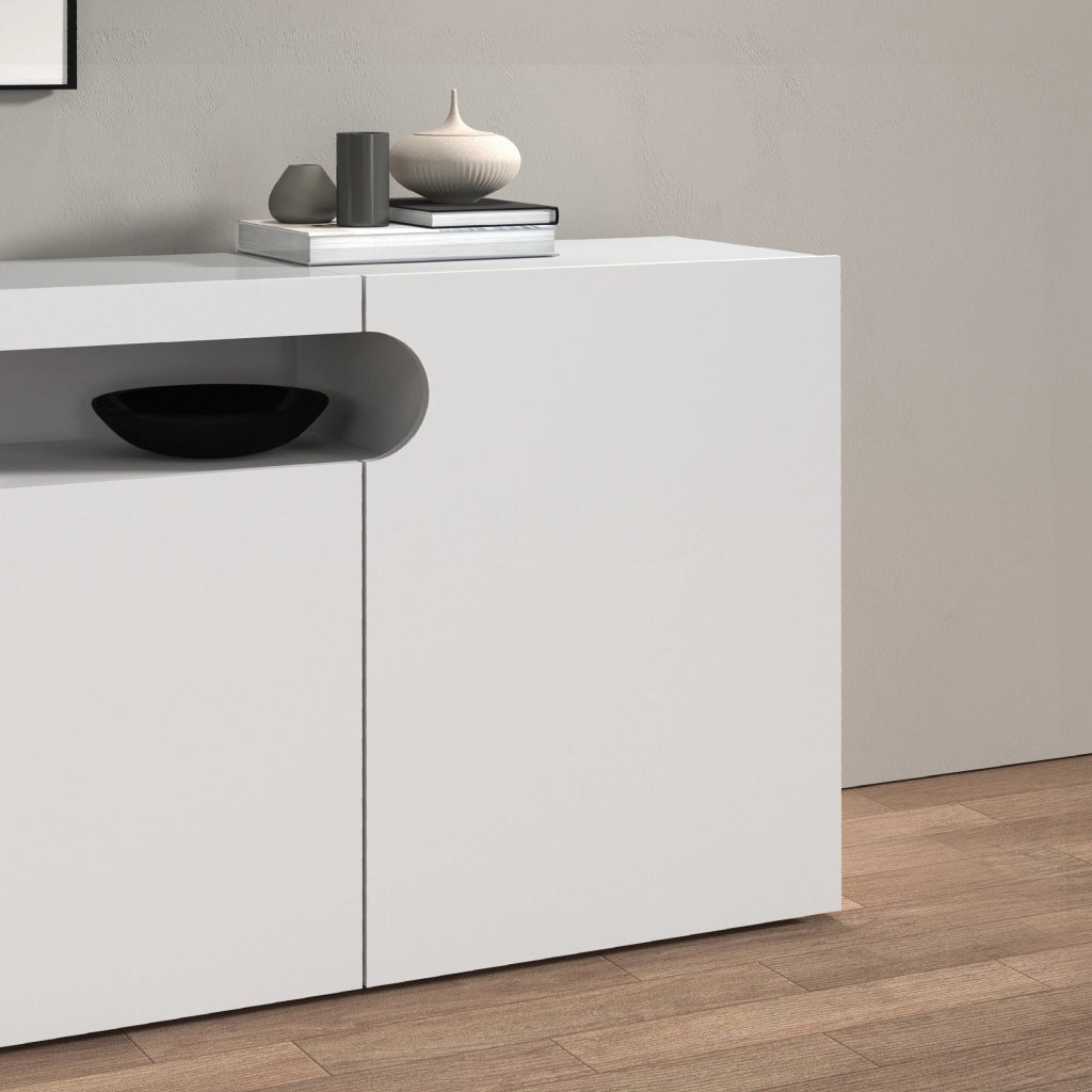WHOUS Mobile porta TV Real con 4 ante e 1 vano aperto bianco lucido 240x40x60 cm