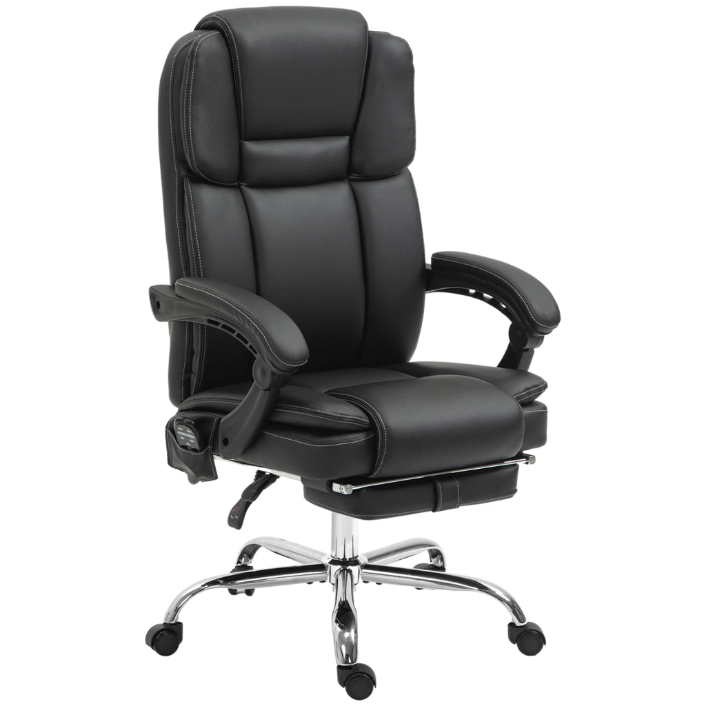 Sedia da ufficio massaggiante ergonomica reclinabile con riscaldamento poggiapiedi e tasca in pelle sintetica nera