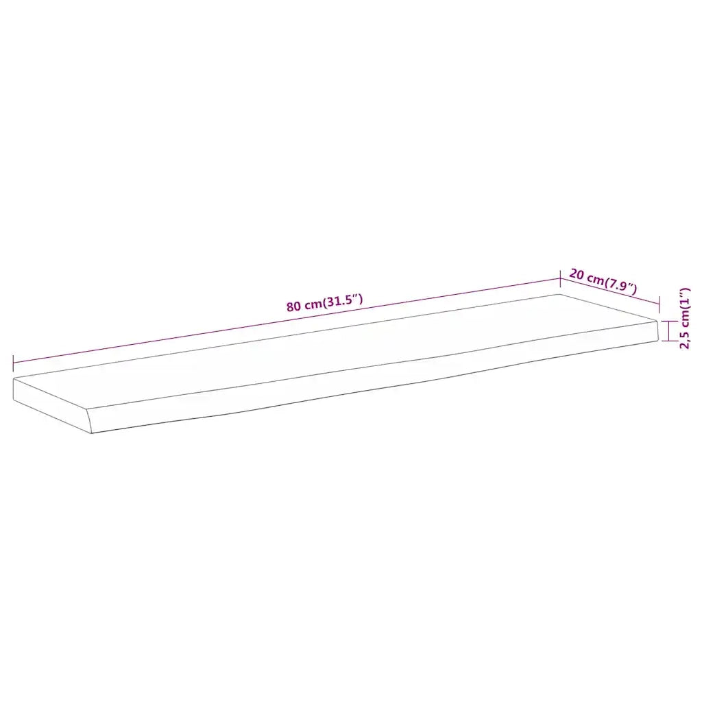 Mensola a Muro 80x20x2,5cm Rettangolare Legno Acacia Bordi Vivi 370226