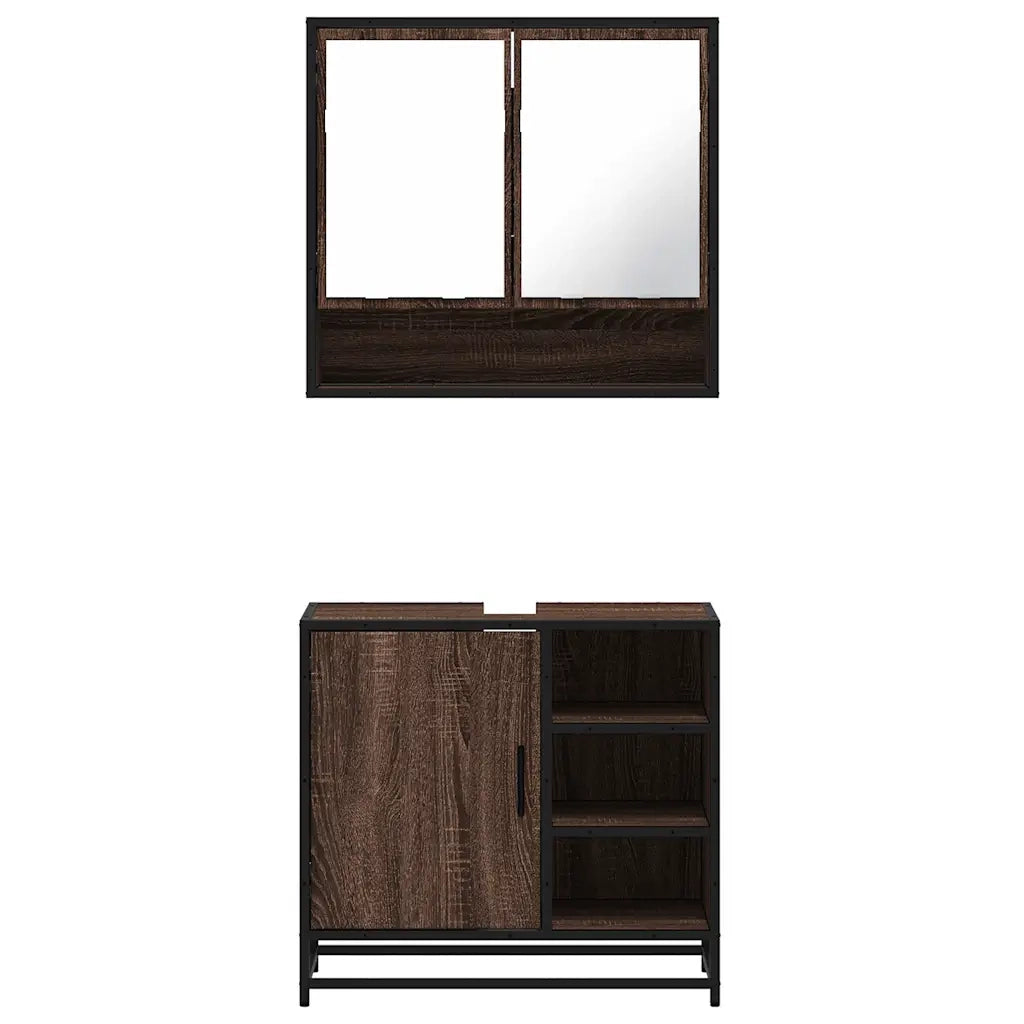 Set Mobili da Bagno 2 pz Rovere Marrone in Legno Multistrato