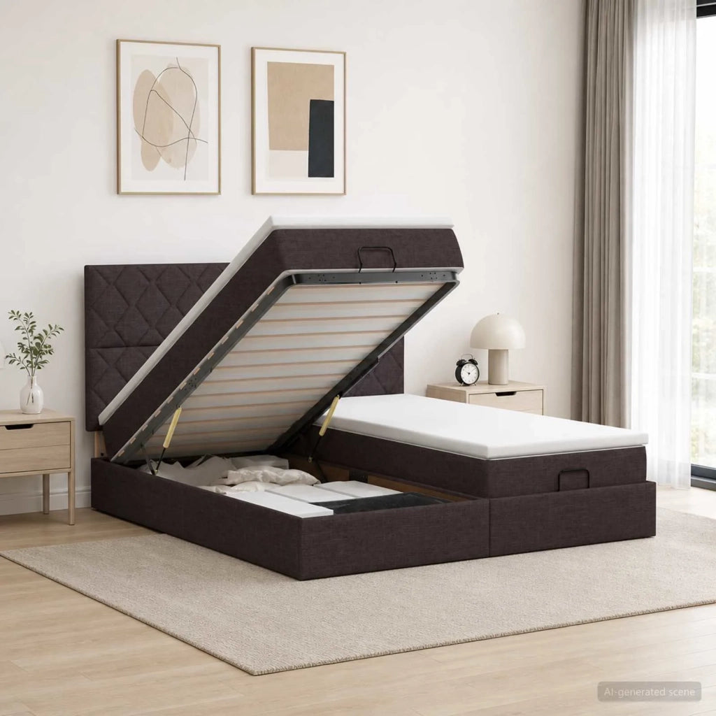 Letto Ottomano con Materasso e LED Marrone Scuro 200 x 200 cm 3458468