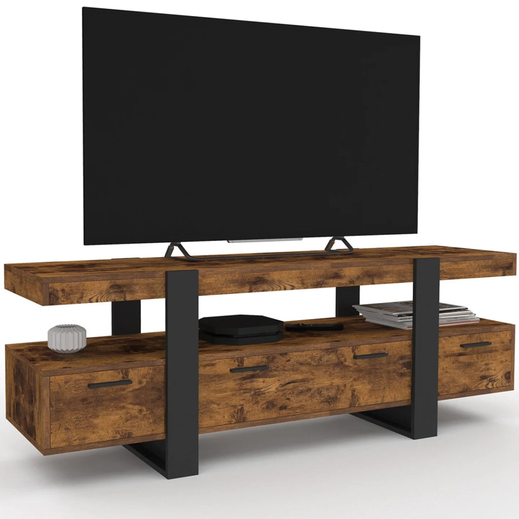 IDMarket - Porta TV PHOENIX 140 cm con legno effetto invecchiato e cassetti neri