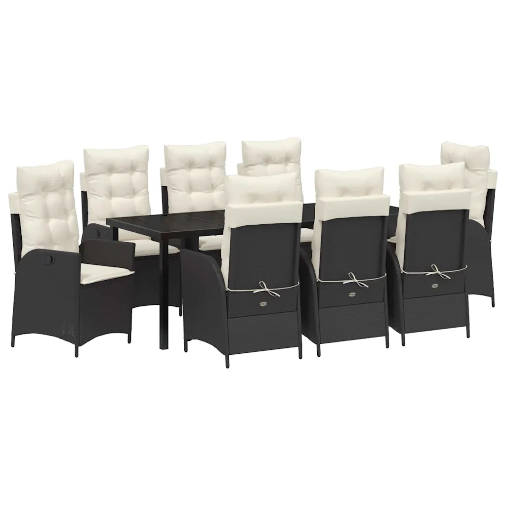 Set da Pranzo per Giardino con cuscino 9 pcs Nero polyrattan 3380483