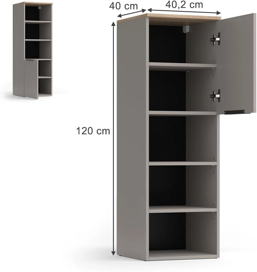 Armadio universale Wido, Grigio, 40.2 x 120 cm con una porta, adatto per la conservazione di oggetti domestici