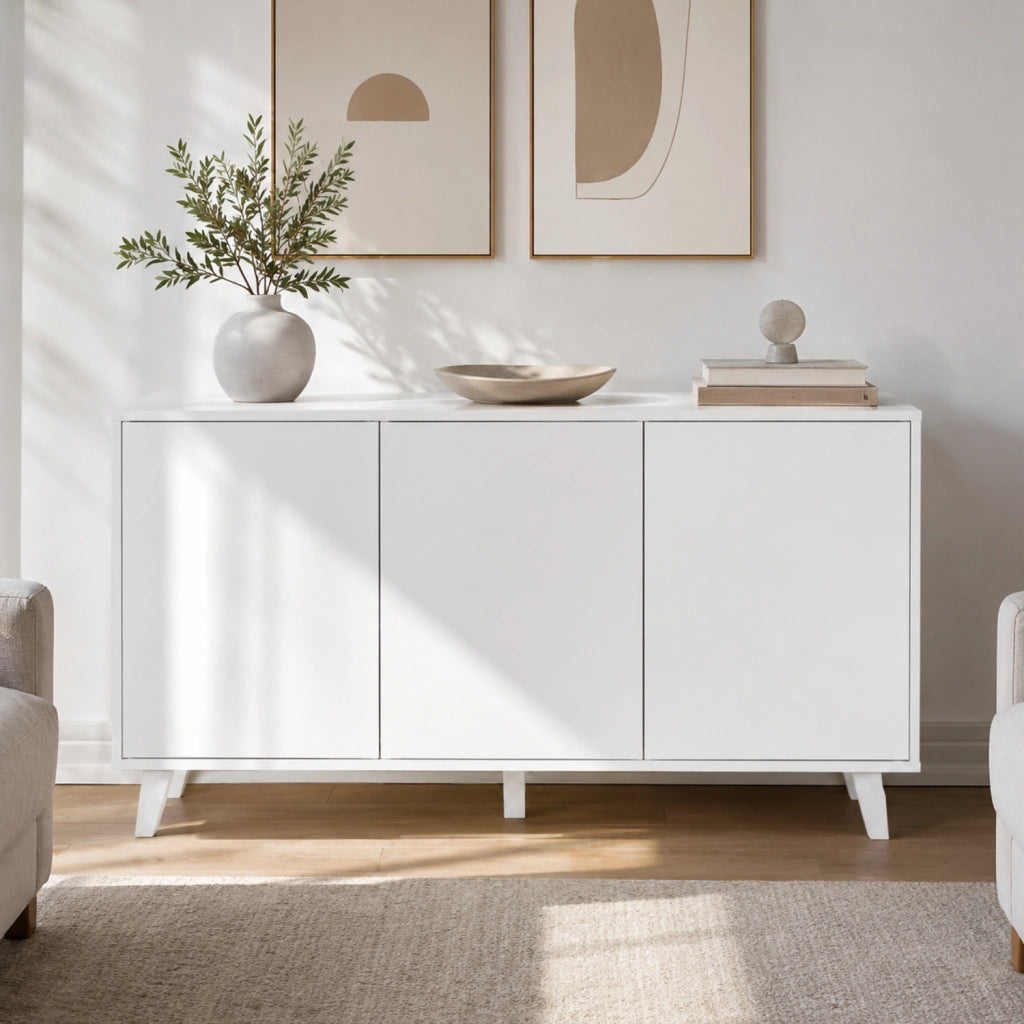 Madia Gijòn In Melaminico Credenza Con 3 Ante Battenti Senza Maniglie Mobile Per Soggiorno Salotto Ingresso E Sala Da Pranzo 154 X 41 X 75 Cm Colore Bianco