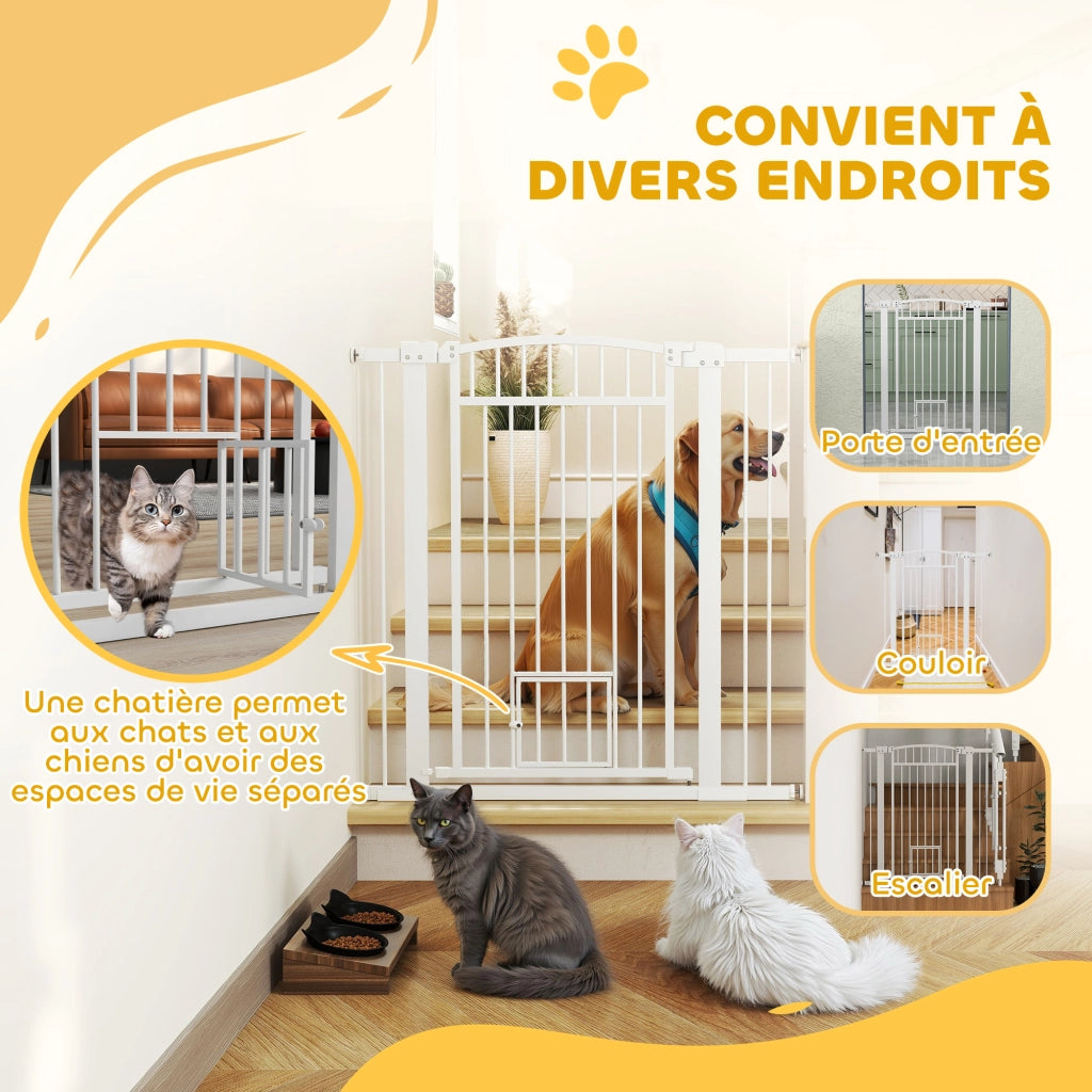Cancelletto per cani regolabile 76-102cm ¨C Xylo ¨C con porta, bianco