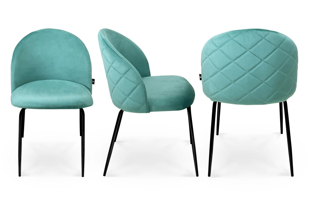 Set di 2 sedie da pranzo imbottite in velluto verde tiffany piede nero – Nicole - SD20NIPN