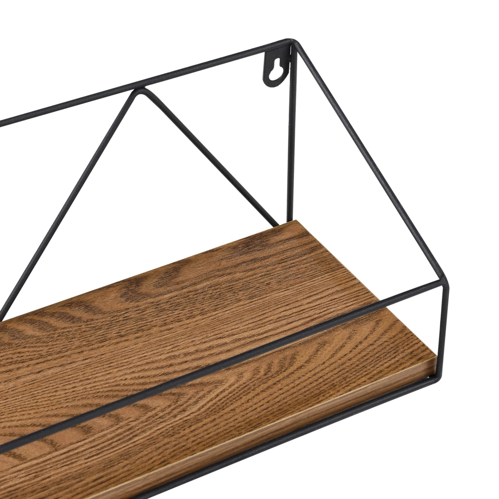 Set di 3 Mensole da Muro / Parete in Misure Diverse, 3 Consolle Pensili con Telaio Nero in Ferro, Mensole Portaoggetti / Libreria - Piano in Effetto Legno Scuro