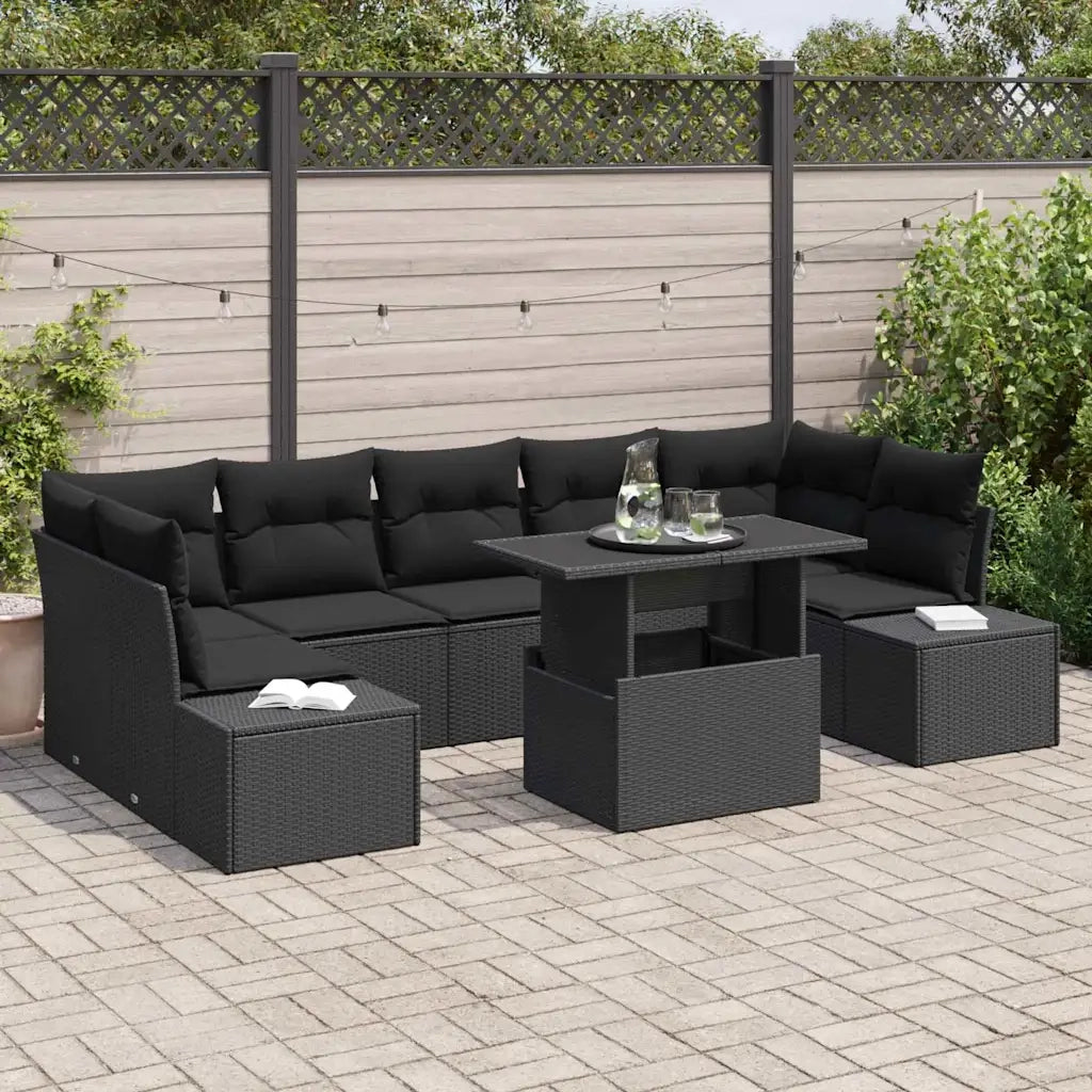 Set Divano da Giardino con cuscino 8 pcs Nero 3357876