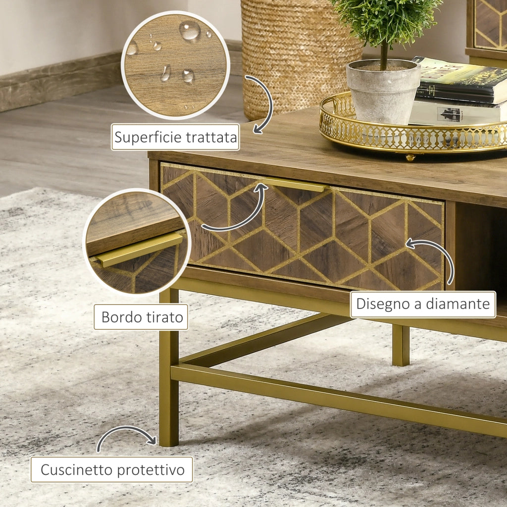 Easycomfort Tavolino da Salotto Rettangolare con Cassetto e 2 Ripiani Aperti, 100x59x42.8cm
