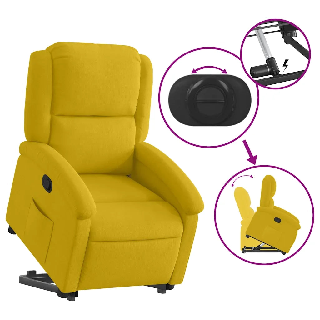 Poltrona | Sedia Relax Alzapersona Reclinabile Gialla in Velluto
