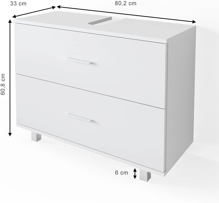 Mobile sottolavabo per bagno Ilias, Bianco, 80 x 60.8 cm, con ritaglio per sifone e aperture di ventilazione laterali