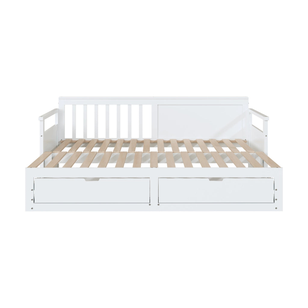 Letto estraibile con cassetti 90×190 cm e 180×190 cm; rete; senza materasso; legno; bianco
