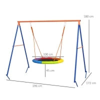 Altalena da Giardino a Nido per 1-2 Bambini in Metallo Rinforzato, 196x172x180cm, Multicolore