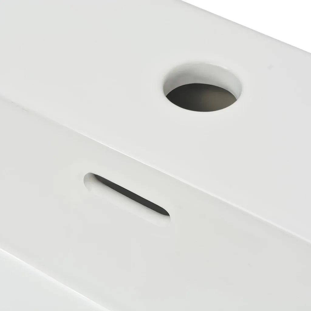 Lavandino con Foro Rubinetto in Ceramica-Lavabo-Lavello Bianca 76x42,5x14,5 cm