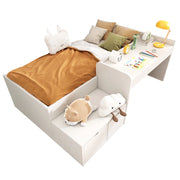 Letto Combinato 90 x 200 cm - Scrivania; 2 Cassetti e Sponda - in Legno e MDF - Bianco