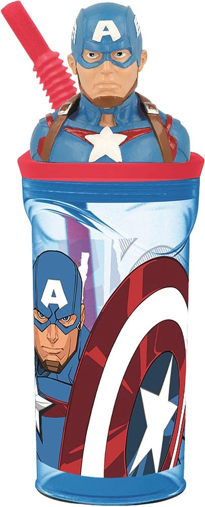 Bicchiere con Cannuccia per Bambini 3D con Grafica di Marvel Captain America da 295 ml