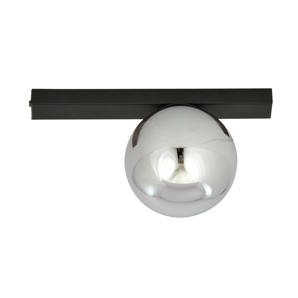 Plafoniera Moderna 1 Luce Giapeto Barra In Acciaio Nero E Sfera Di Vetro Fumè