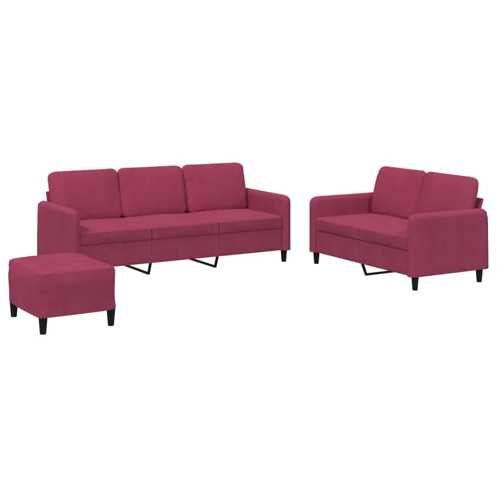Set di Divani 3 pz Rosso Vino in Velluto