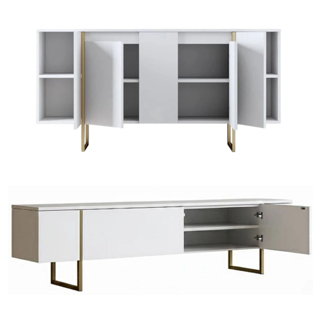 Pignano, set Mobili da Soggiorno Modulabile, Bianco