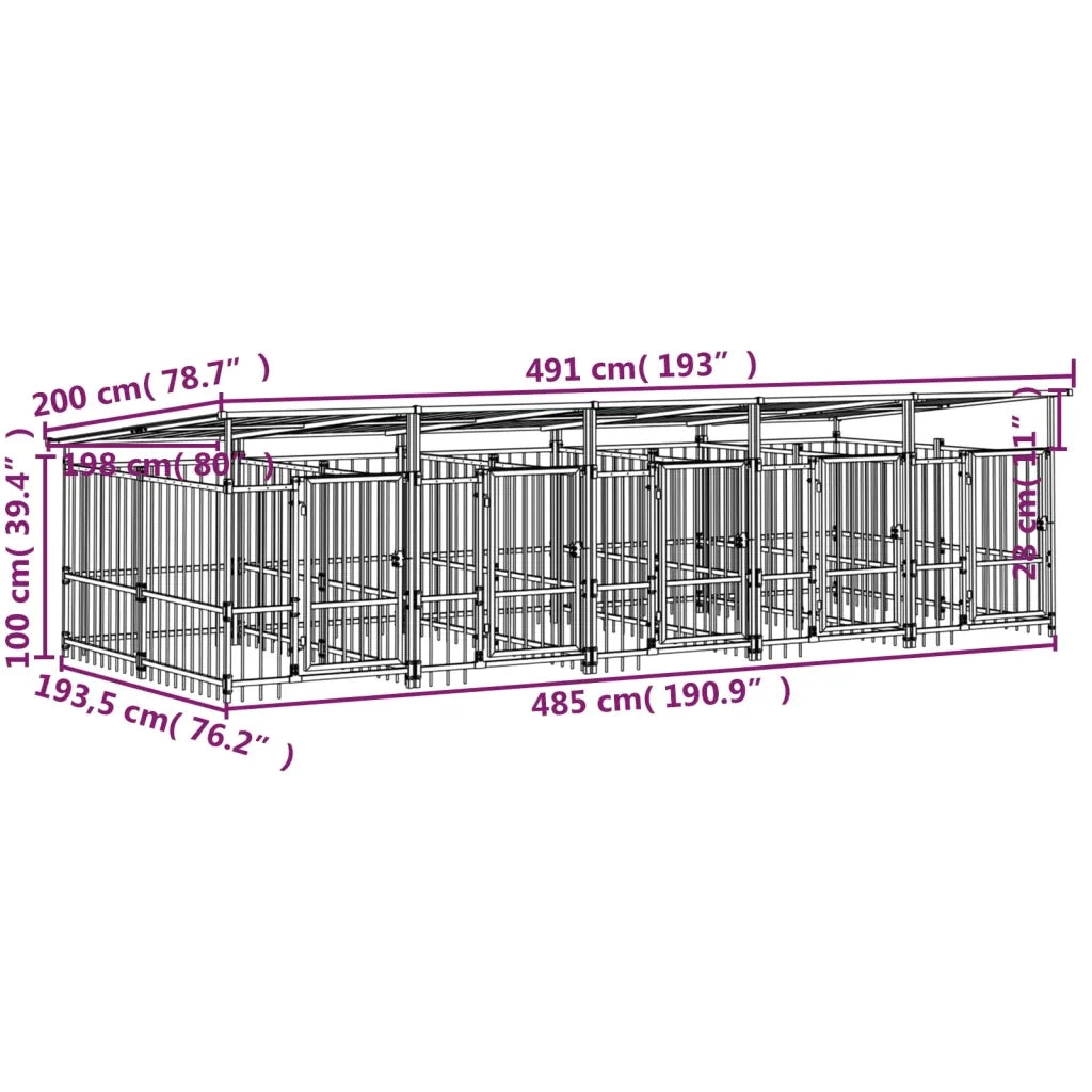 Gabbia per Cani da Esterno con Tetto in Acciaio 9,38 mÂ² cod mxl 42253