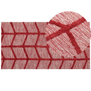 Tappeto in cotone trapunto a mano con motivo geometrico rosso 80 x 150 cm camera da letto soggiorno