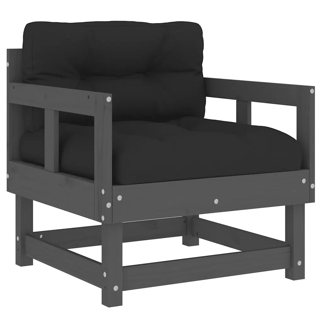 Sedia da patio-Sedie da Giardino con Cuscini 2pz Legno Massello di Pino Grigio 674385