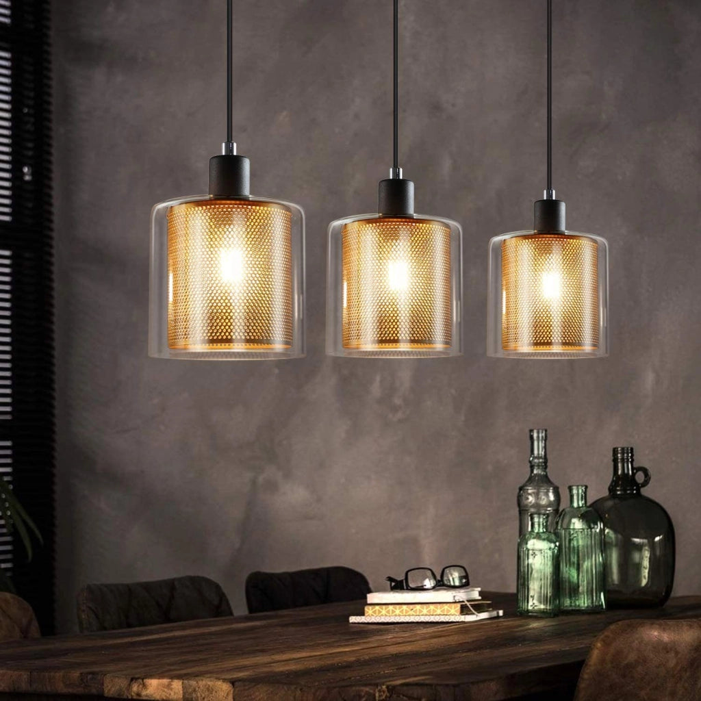 Lampada a sospensione ZMH E14 nero e oro in metallo stile industriale retr¨° 3 luci