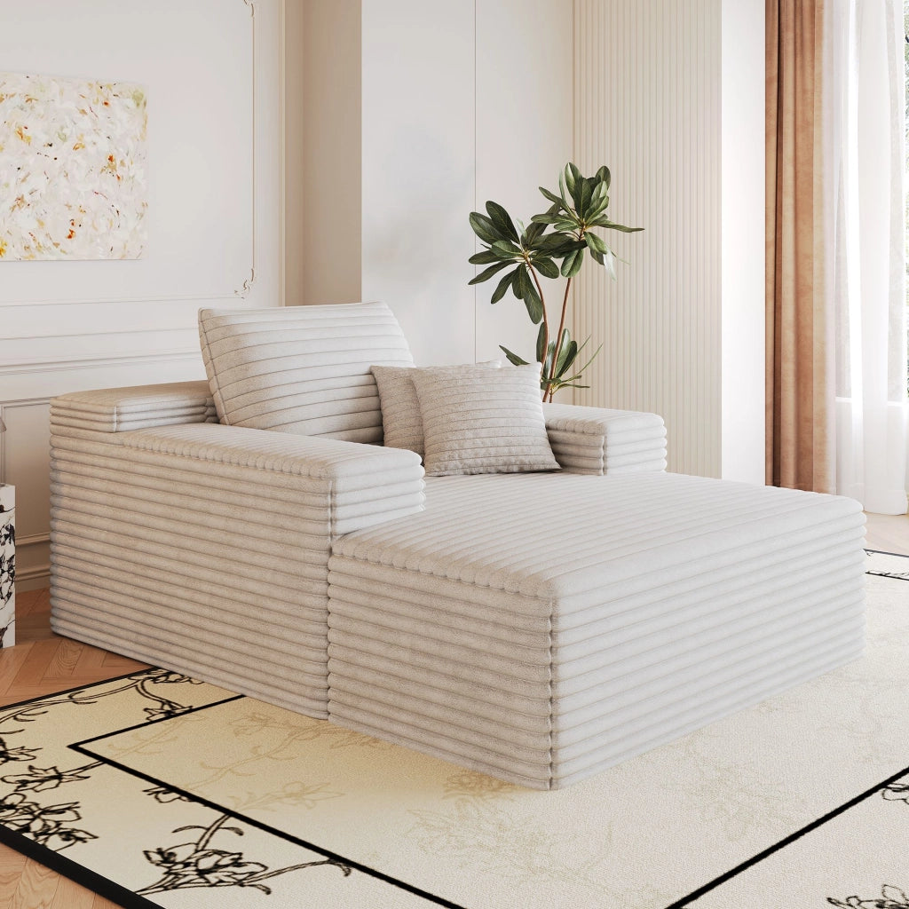 Poltrona a sdraio, divano in velluto a coste, 115 x 159 x 83 cm, struttura senza telaio, non richiede montaggio, bianco