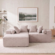 Divano modulare componibile a L con chaise longue; senza montaggio; in schiuma e molle; beige