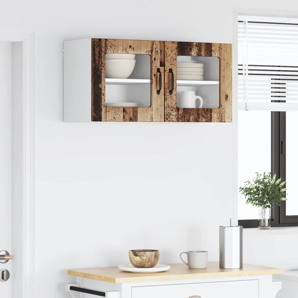 Mobile in vetro da parete LUCCA 2 pcs Legno antico