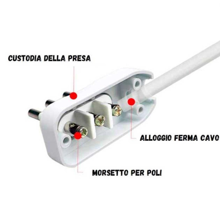 Spina elettrica bianca salvaspazio attacco piccolo 10 ampere ecova