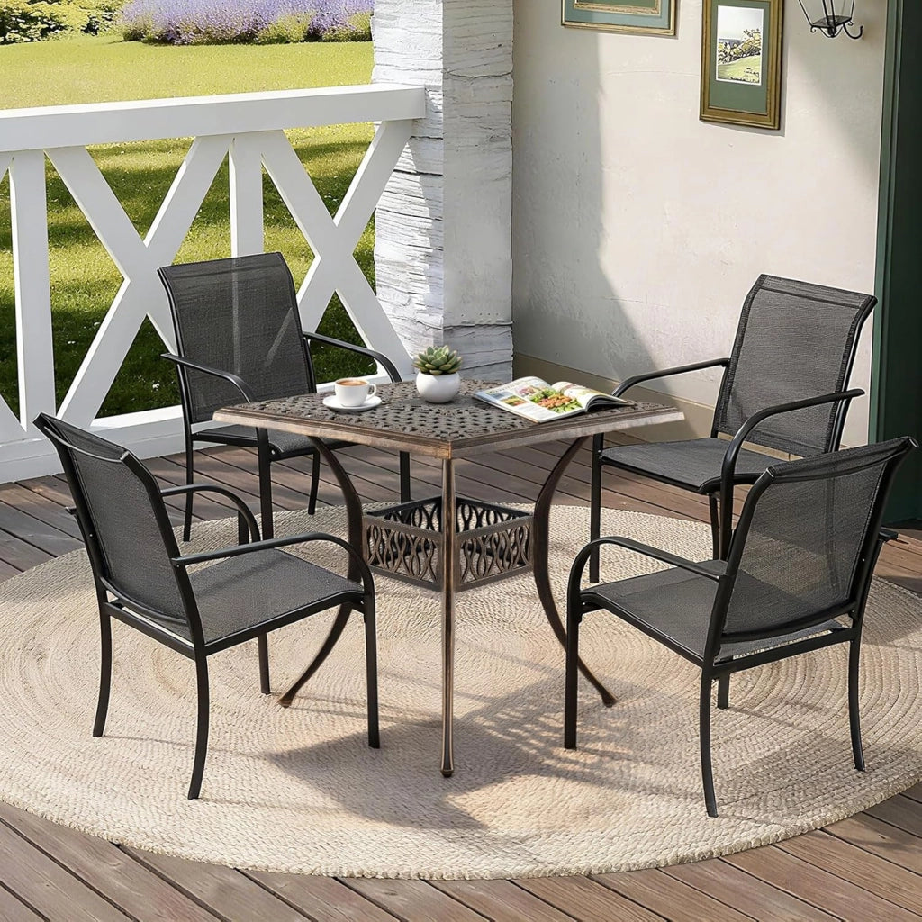 Tavolo da Giardino Con Foro di Ombrellone φ5 cm - da Balcone 80 cm, Bistrot in Alluminio Pressofuso Con Piedini Regolabili, da Terrazza Resistente