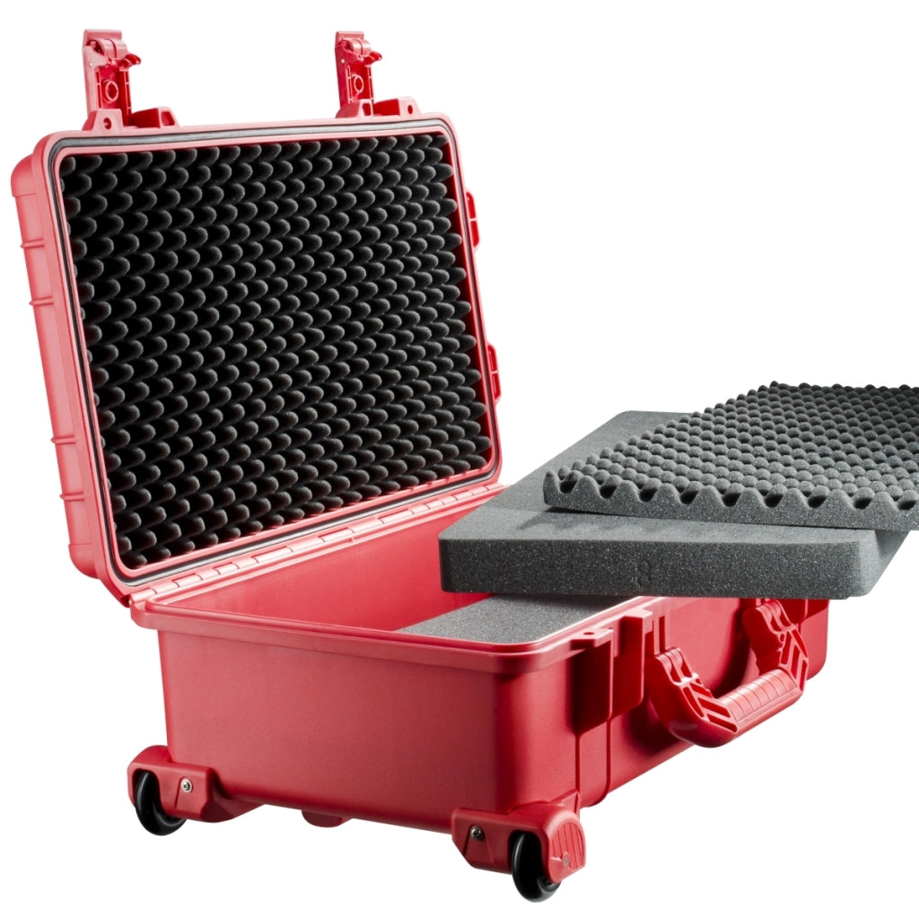 Mantona Outdoor Trolley fotografico rosso, impermeabile, antiurto, antipolvere e impilabile, Valigia rigida imbottita in schiuma, per attrezzature fotografi e oggetti di valore