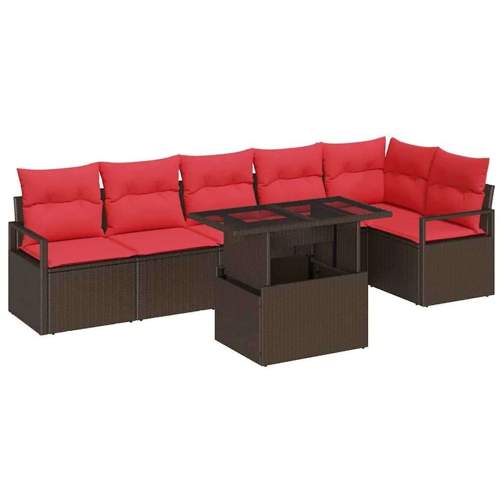 Set Divano da Giardino 7 pcs Marrone e Rosso polyrattan