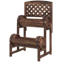 Fioriera da Esterno a 2 Livelli con Fori di Drenaggio e Griglia, in Legno di Abete, 42x49x80 cm, Marrone