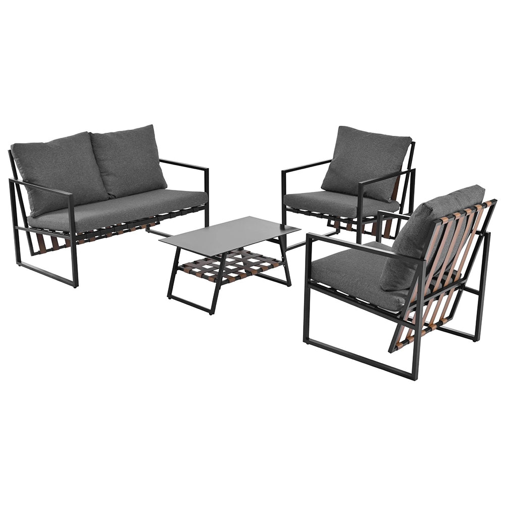 Set giardino - Xylo - 4 posti con divano+tavolo+cuscini lavabili nero